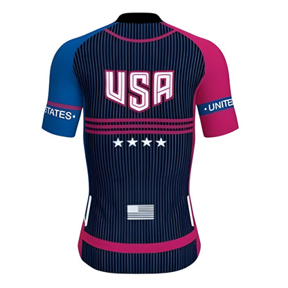 Blue And Red USA Cycling Short Sleeve Jersey For Mens, Patriotic Cycle Jerseys CZ0061