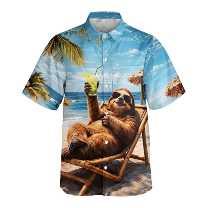 Funny Sloth Beach Hawaiian Shirt For Men Women, Sloth Aloha Hawaiian Shirt With Pocket HE0534