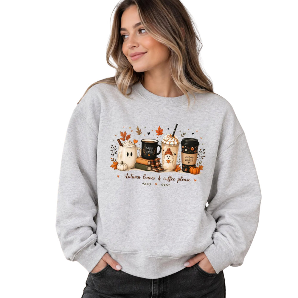 Autumn Leaves Coffee Please Sweatshirt For Women, Coffee Lover Fall Sweatshirt 2D1037