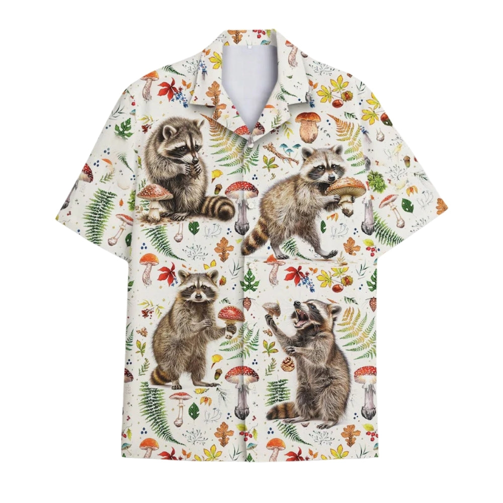 Raccoon And Mushroom Hawaiian Shirt, Racoon Lover Hawaiian Shirts HE0165