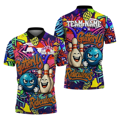 Gutterly Ridiculous Custom Graffiti Bowling Polo Shirts For Men, Custom Funny Bowling Team Shirts BZ1058