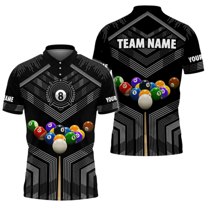 Custom Team 8 Ball Black Blue Billiard Men Polo Shirt, Custom Billiard Team Shirts BIZ0312