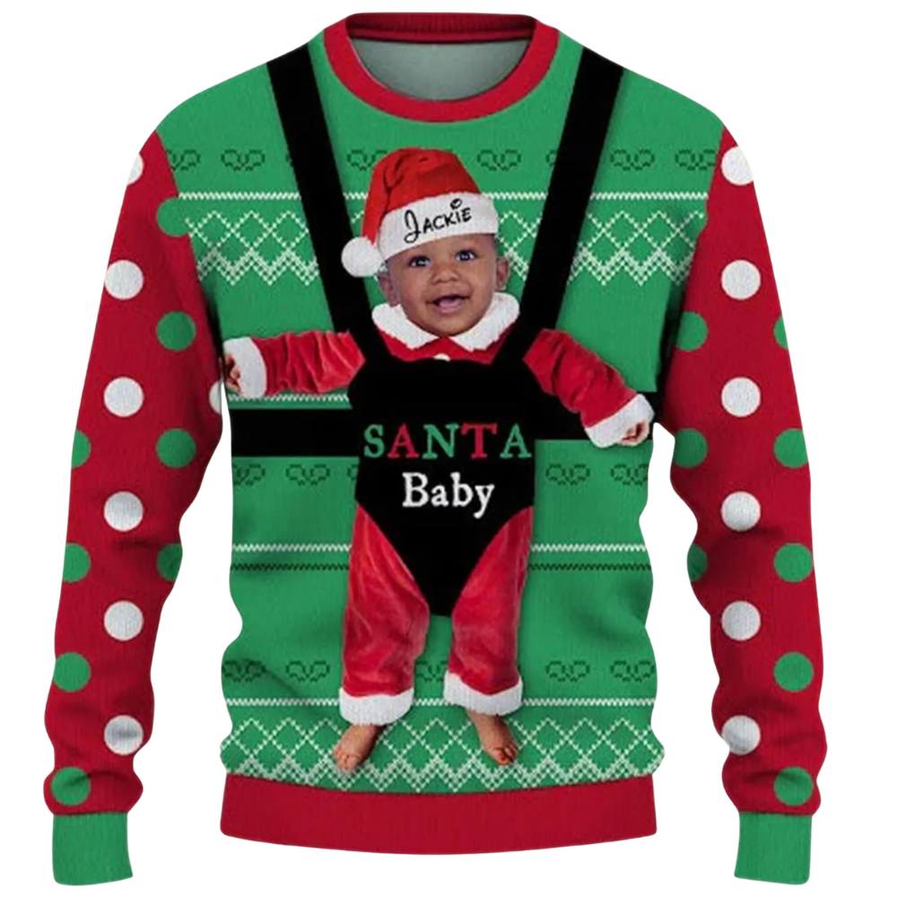 Custom Face Santa Baby Ugly Christmas Sweatshirt, Custom Photo Baby Christmas Ugly Sweater 2D1248