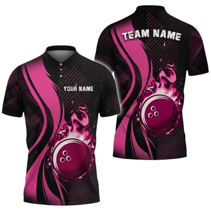 Custom Blue Flame Ball Bowling Polo Shirt For Men, Custom Flame Team Bowling Shirts BZ0746