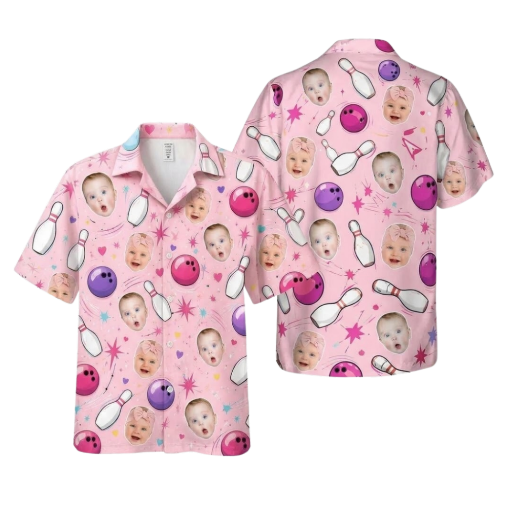 Custom Face Bowling Hawaiian Shirt For Men Navy, Custom Photo Bowling Shirts BE0276