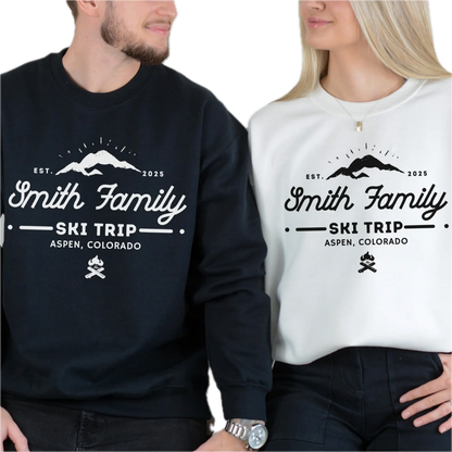 Custom Family Name Ski Trip Matching Sweatshirts, Custom Ski Vacation Sweatshirt For Family ET1346