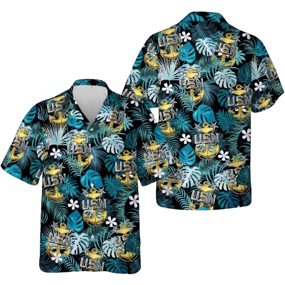 USN Naval Anchor Tropical Hawaiian Shirt For Men, US Navy Military Hawaiian Shirt For Veteran HE0472