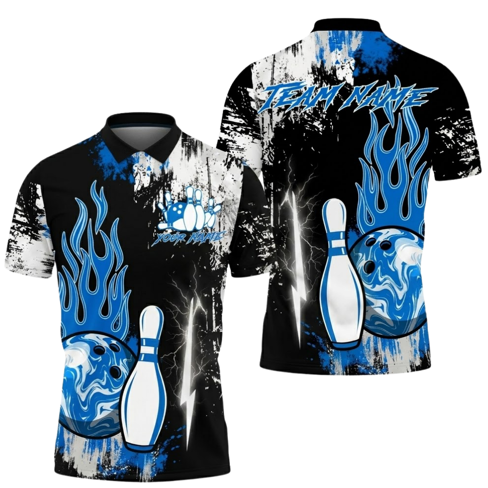 Custom Pink Flame Bowling Mens Polo Shirt, Custom Flame Bowling Team Shirt BZ0524