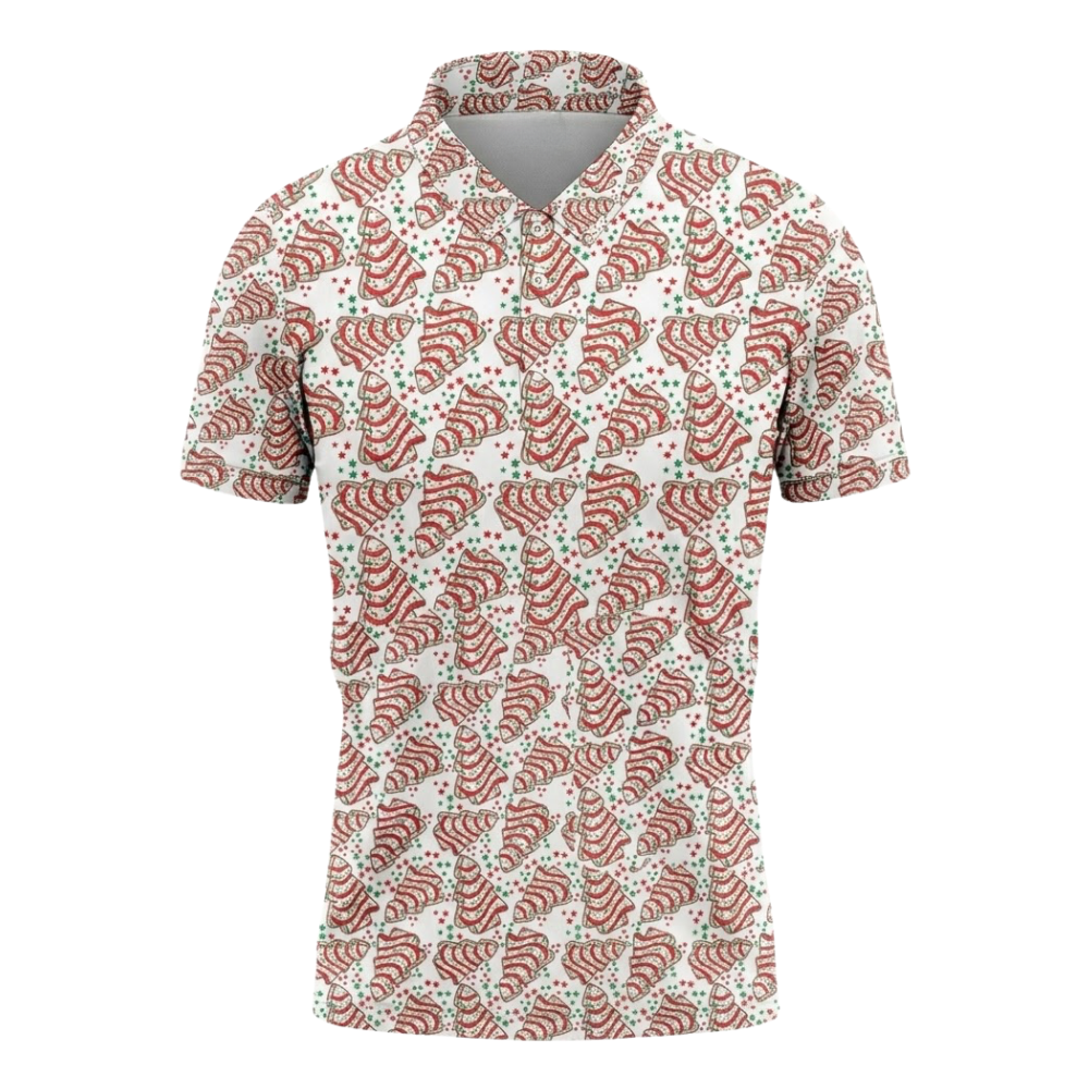 Men's Xmas Tree Cake Golf Polo Shirt Red White, Christmas Golf Shirts GZ0345