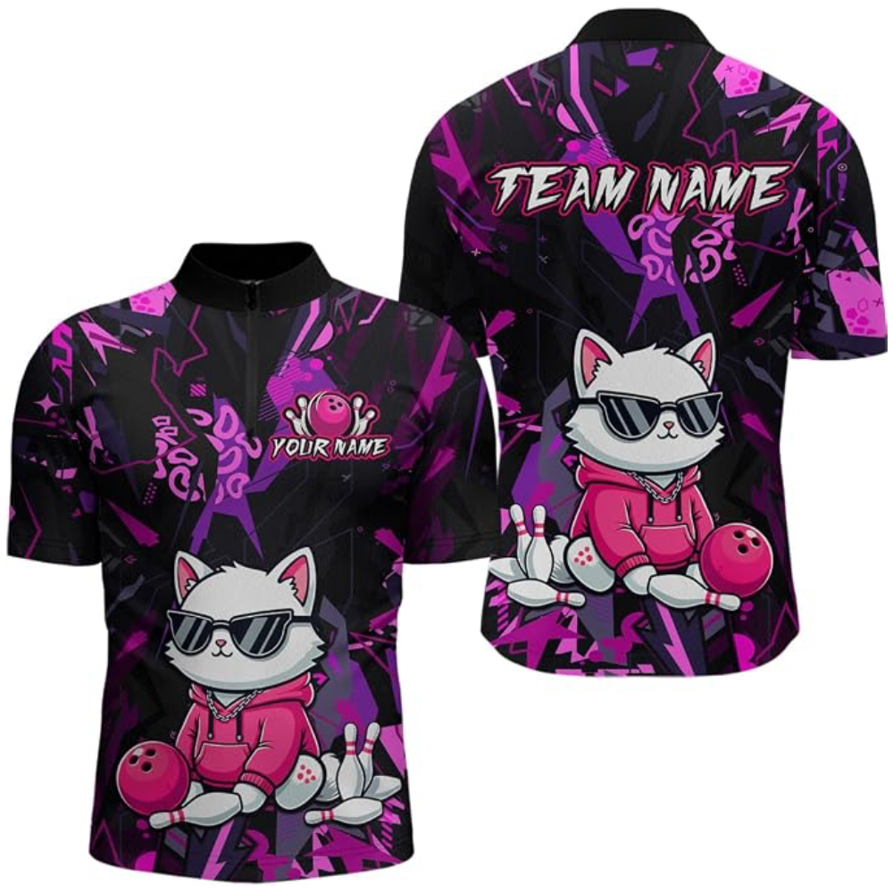 Cute Cat Custom Mens Bowling Jersey, Custom Cat Bowling Team Shirts BZ0670