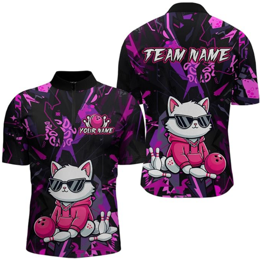 Cute Cat Custom Mens Bowling Jersey, Custom Cat Bowling Team Shirts BZ0670