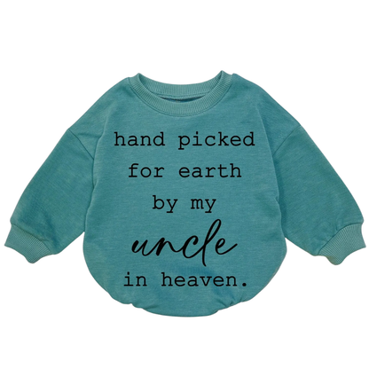 Hand Picked For Earth By My Uncle In Heaven Custom Baby Romper Sweatshirt, Custom Memorial Baby Romper Sweater BB0716