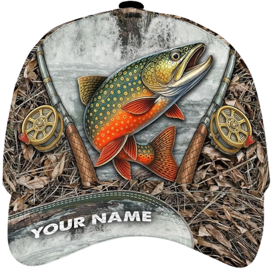 Custom Trout Fishing Camo Baseball Cap, Custom Trout 3D Printed Caps For Fisherman CP0531