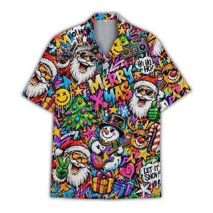 Funny Santa Snowman Graffiti Hawaiian Shirt, Christmas Colorful Hawaiian Shirt HE0925