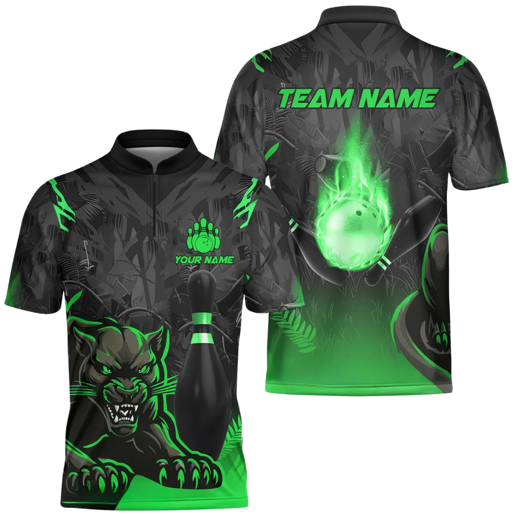 Custom Panther Red Black Bowling Jersey For Men, Custom Team Panther Bowling Shirts BZ0634
