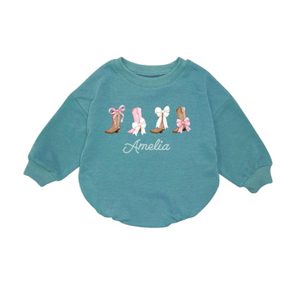 Coquette Cowgirl Boots Baby Romper Sweater, Western Baby Girl Romper Sweatshirt BB0211