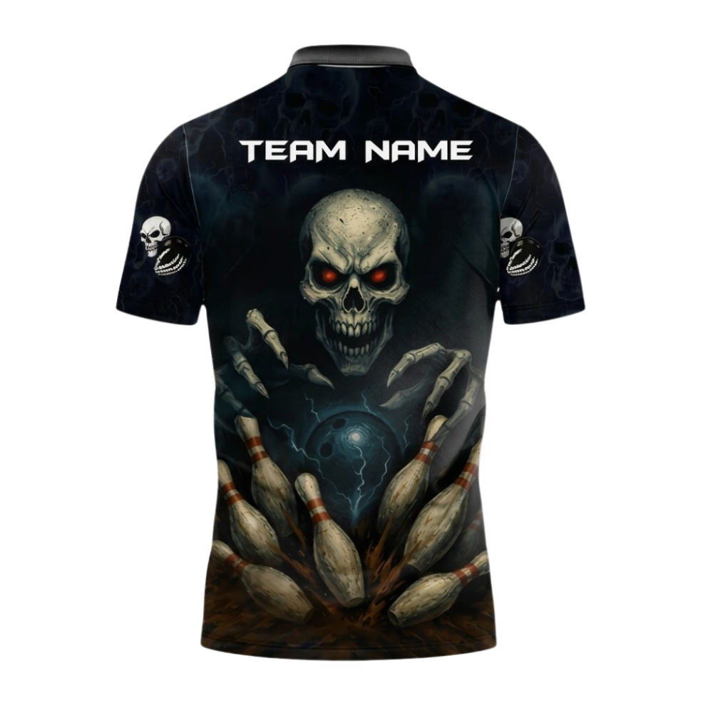 Custom Grim Reaper Bowling Polo Shirt For Men, Custom Skull Team Bowling Shirt BZ1093