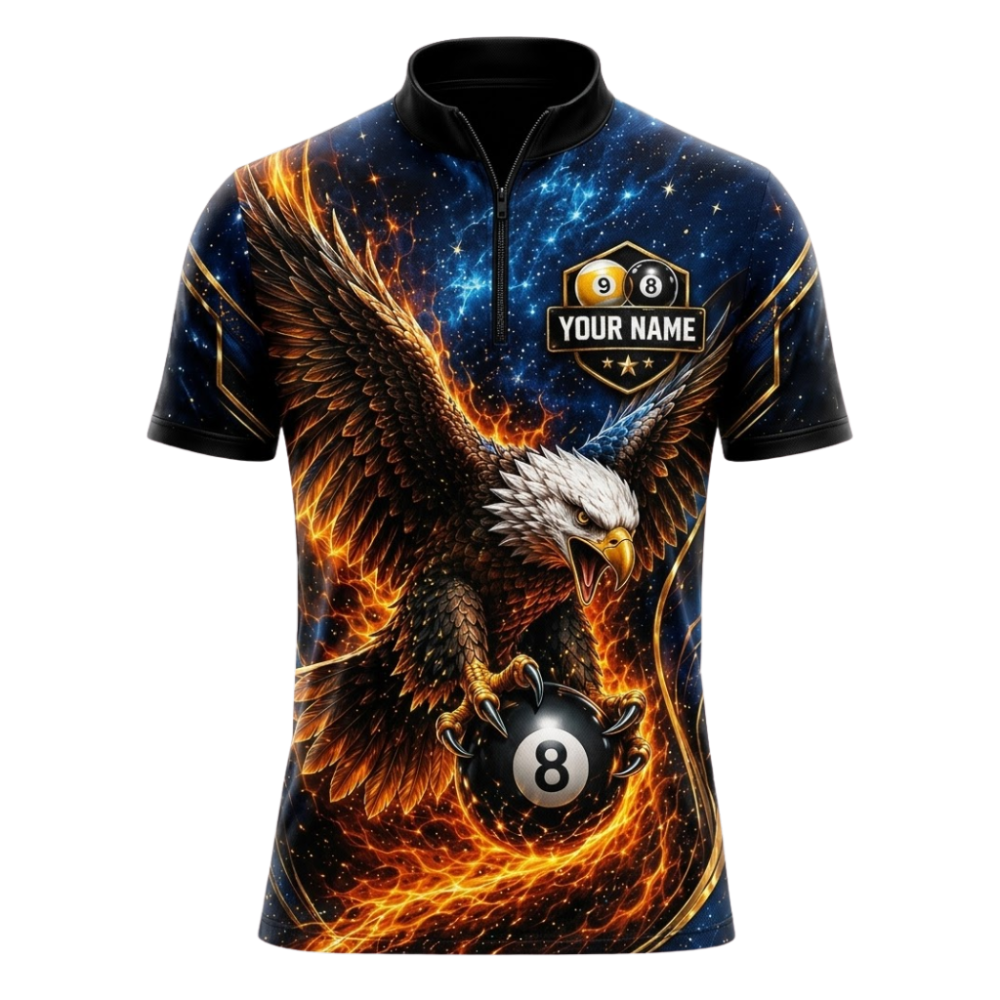 Custom Eagle 8 Ball 9 Ball Fire Men's Jersey Billiard Shirts, Custom Eagle Billiard Shirts For Team BIZ0331