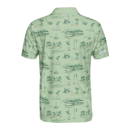 Custom Mens Green Golf Polo Shirt, Custom Name Golf Shirts GE0568