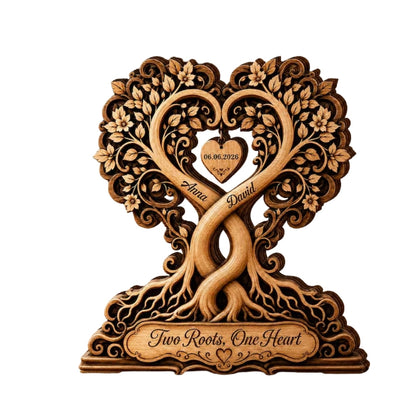 Two Roots One Heart Custom Couple Tree Layer Wooden Plaque, Custom Couple Wedding Keepsake Wooden Block WD0928