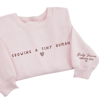 Embroidered Growing A Tiny Human Pregnancy Sweatshirt, Pregnancy Announcement Sweatshirt 2D0543