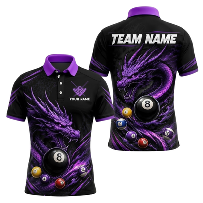 Custom Dragon Purple Polo Billiard Shirt For Men, Custom Dragon Billiard Team Shirt BIZ0333
