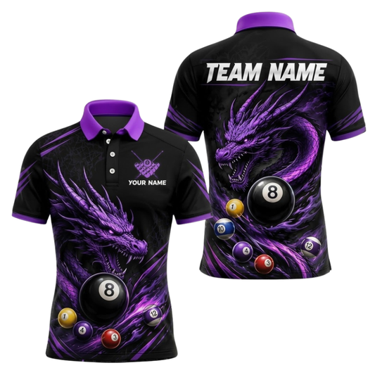 Custom Dragon Purple Polo Billiard Shirt For Men, Custom Dragon Billiard Team Shirt BIZ0333