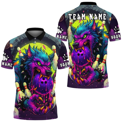 Custom Wolf Bowling Polo Shirt For Men, Custom Wolf Bowling Team Shirts BE0215
