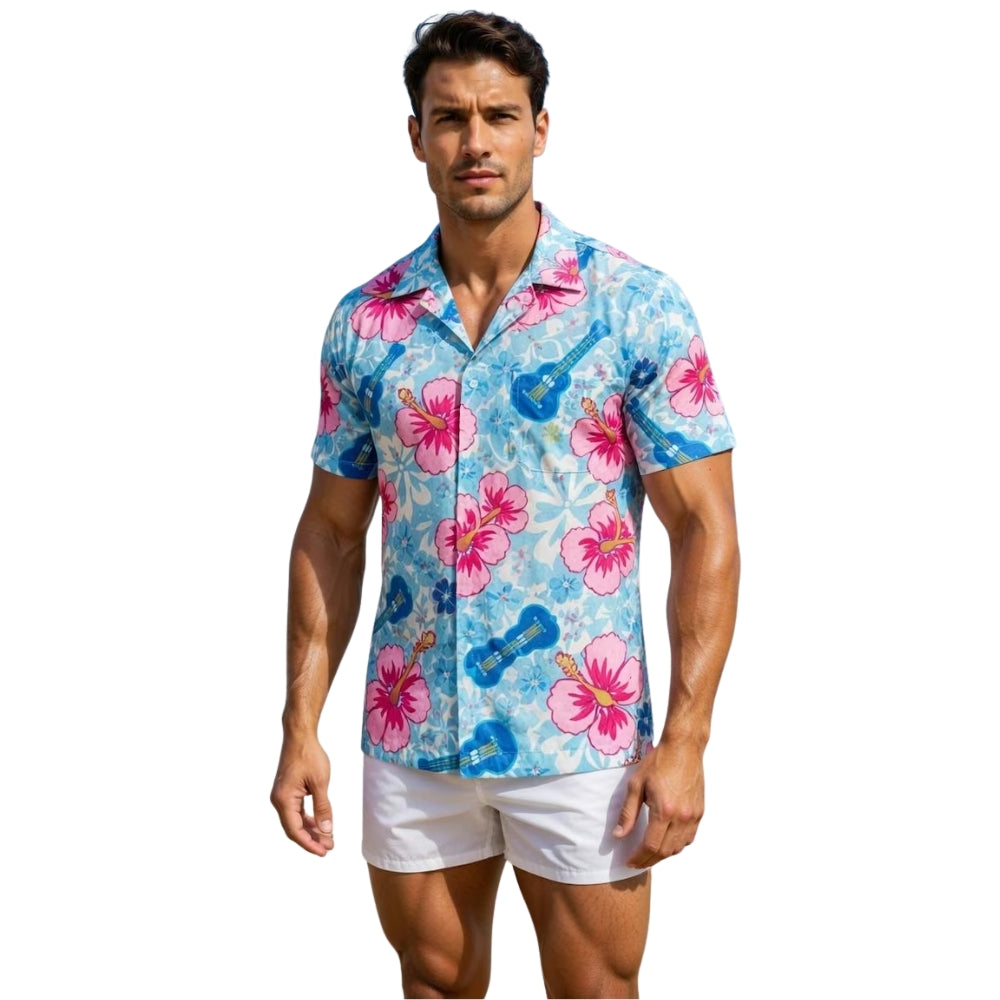 Hibiscus Ukulele Matching Family Hawaiian Shirt, Tropical Floral Ukulele Family Aloha Shirts ET0641