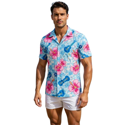 Hibiscus Ukulele Matching Family Hawaiian Shirt, Tropical Floral Ukulele Family Aloha Shirts ET0641