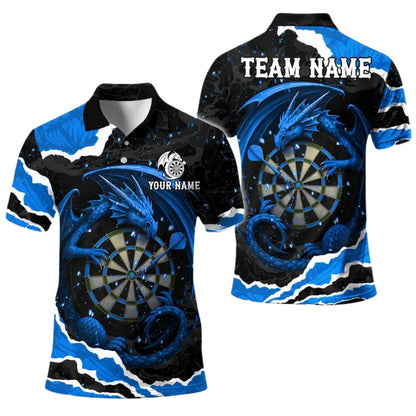 Custom Dragon Black And Purple Darts Polo Shirt For Men, Custom Dragon Dart Team Shirts DE0083