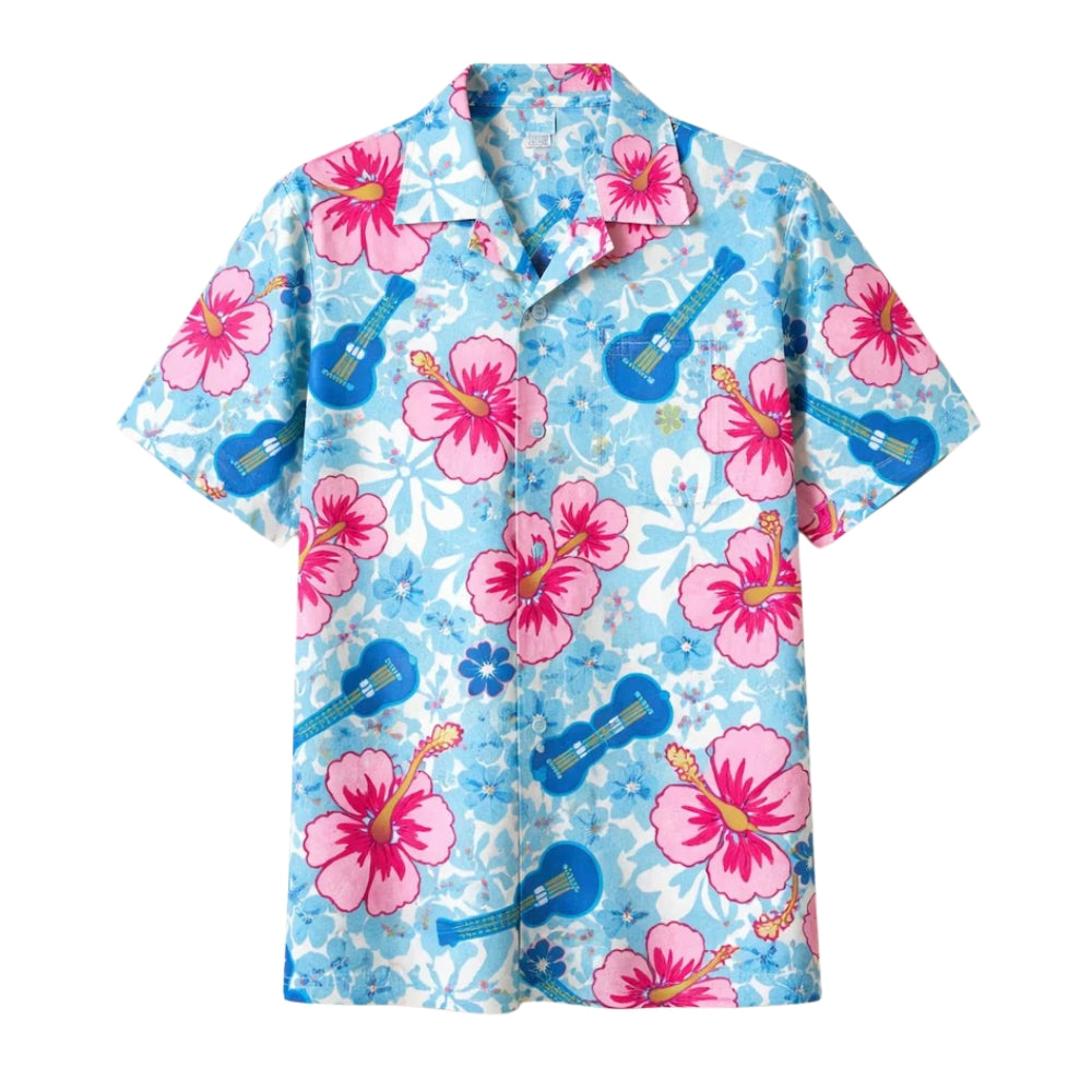 Hibiscus Ukulele Matching Family Hawaiian Shirt, Tropical Floral Ukulele Family Aloha Shirts ET0641