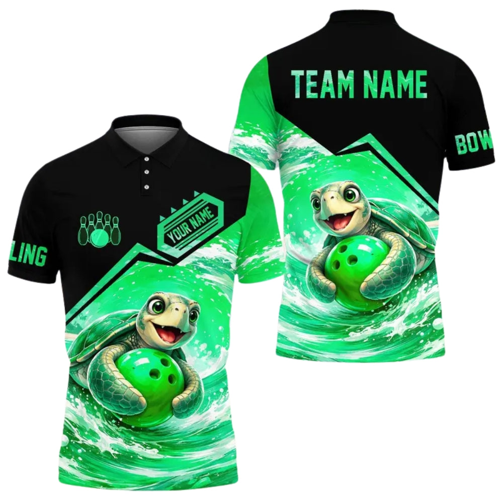 Custom Turtle Blue Bowling Polo Shirt For Men, Custom Turtle Bowling Team Shirts BE0182