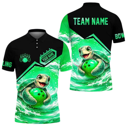 Custom Turtle Blue Bowling Polo Shirt For Men, Custom Turtle Bowling Team Shirts BE0182