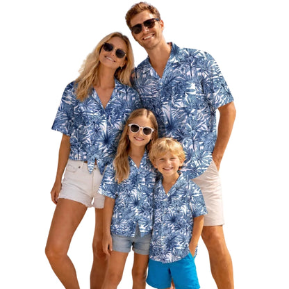Blue Palm Tree Family Matching Hawaiian Shirt, Tropical Hawaiian Shirts For Family ET0642