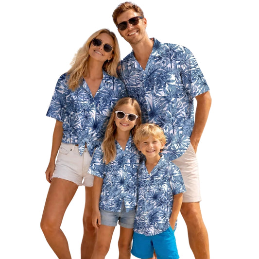 Blue Palm Tree Family Matching Hawaiian Shirt, Tropical Hawaiian Shirts For Family ET0642