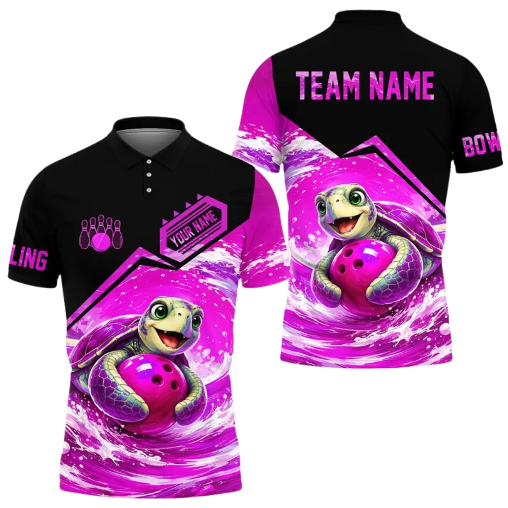 Custom Turtle Blue Bowling Polo Shirt For Men, Custom Turtle Bowling Team Shirts BE0182
