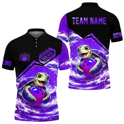 Custom Turtle Blue Bowling Polo Shirt For Men, Custom Turtle Bowling Team Shirts BE0182