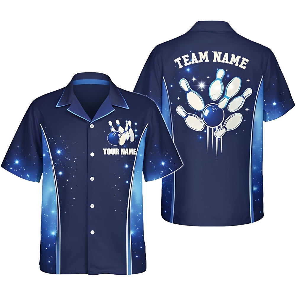 Custom Team Blue Hawaiian Bowling Shirt For Men, Custom Bowling Shirts BZ0383
