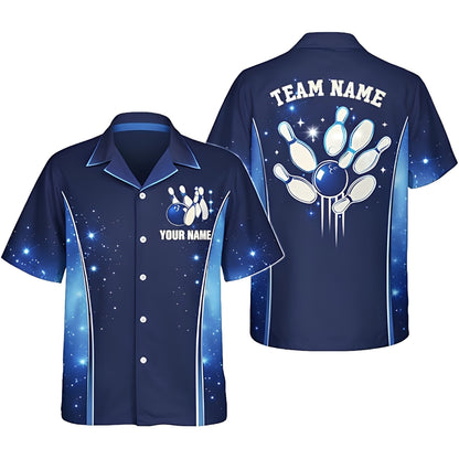 Custom Team Blue Hawaiian Bowling Shirt For Men, Custom Bowling Shirts BZ0383