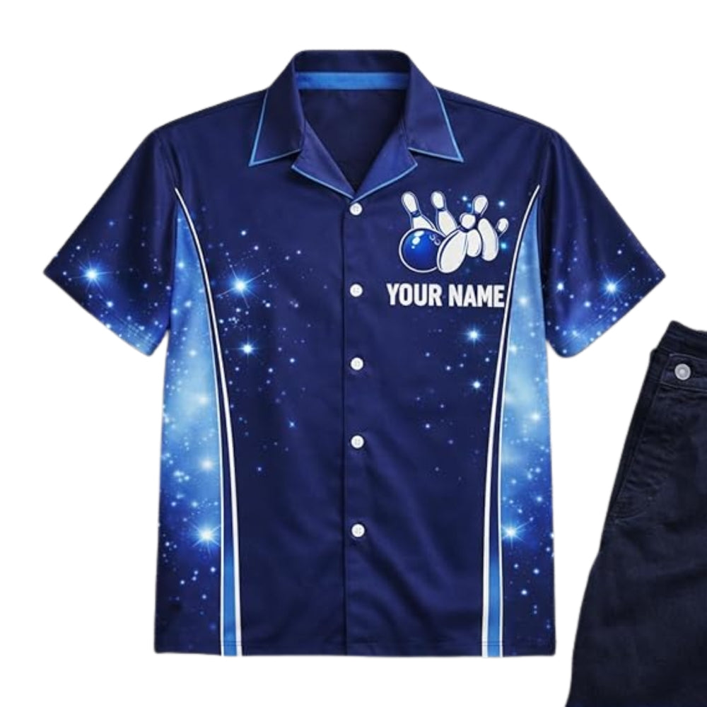 Custom Team Blue Hawaiian Bowling Shirt For Men, Custom Bowling Shirts BZ0383