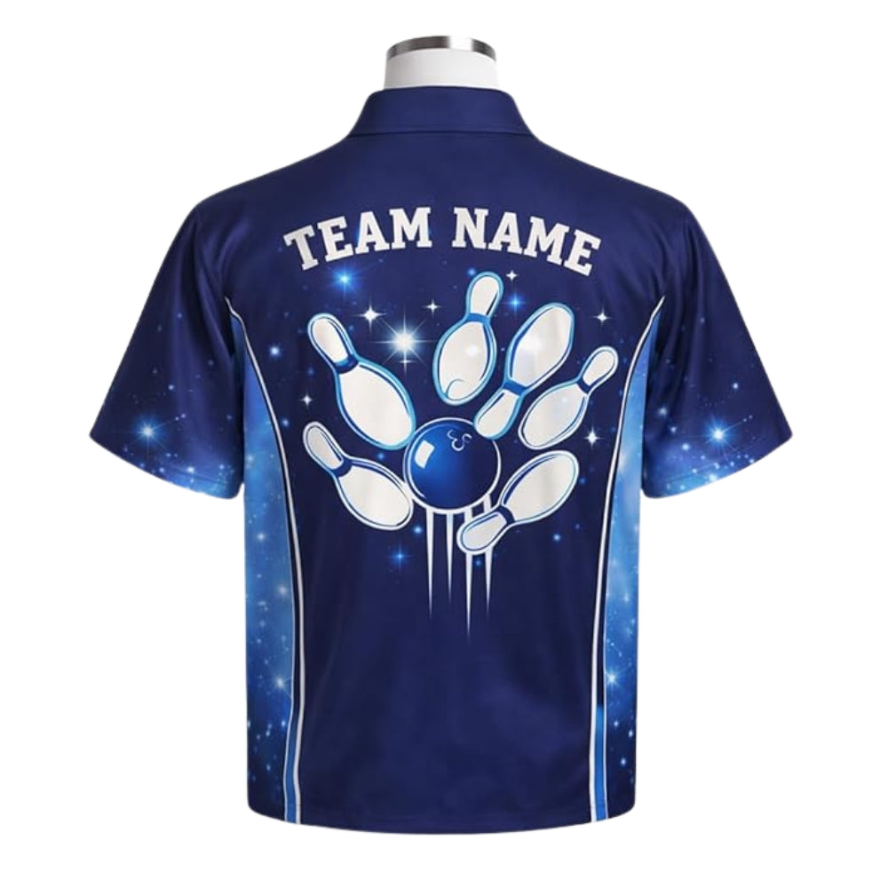 Custom Team Blue Hawaiian Bowling Shirt For Men, Custom Bowling Shirts BZ0383