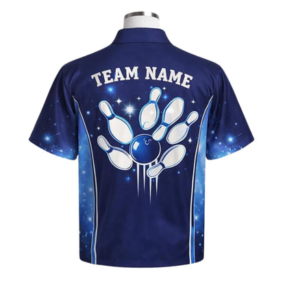 Custom Team Blue Hawaiian Bowling Shirt For Men, Custom Bowling Shirts BZ0383