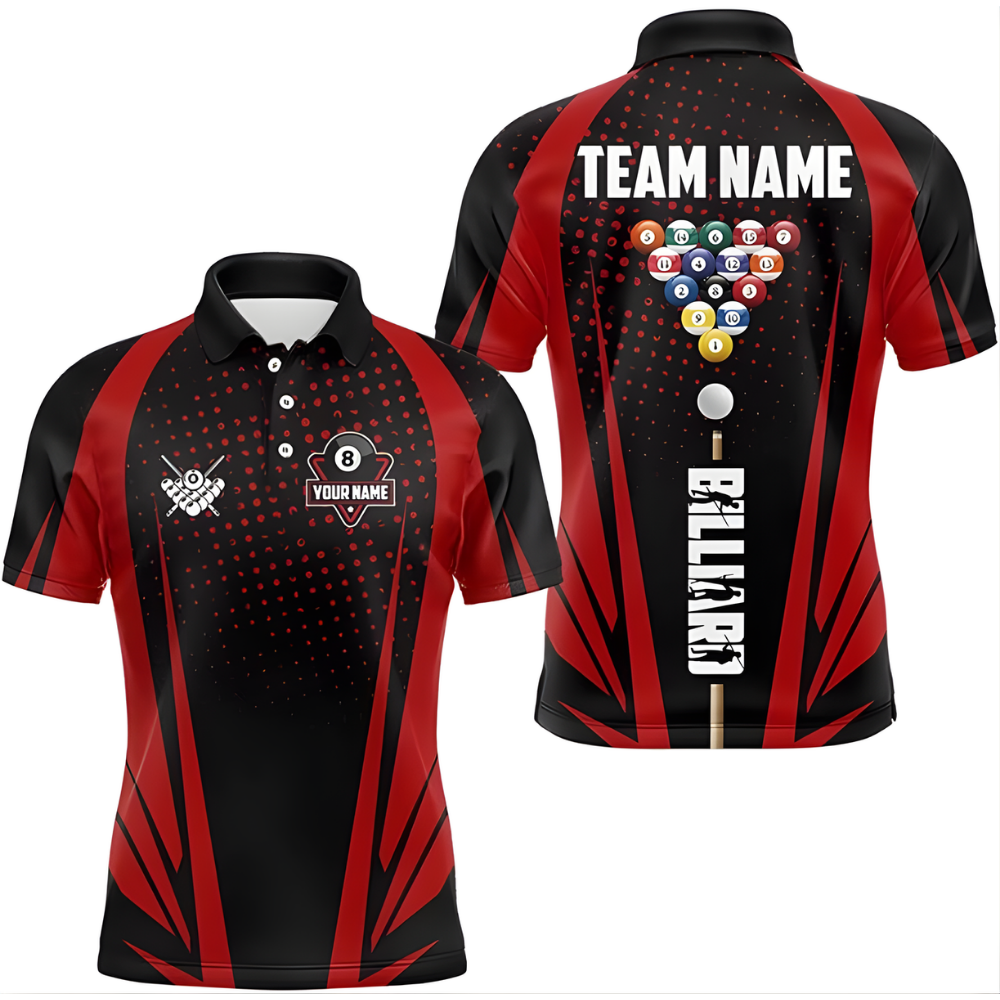 Custom Black And Red Billiard Team Shirts For Men, Custom Billiard Shirts BIZ0203