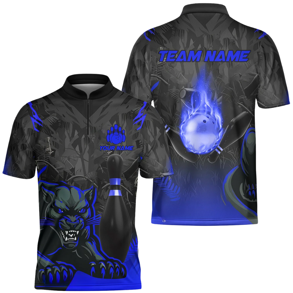 Custom Panther Red Black Bowling Jersey For Men, Custom Team Panther Bowling Shirts BZ0634