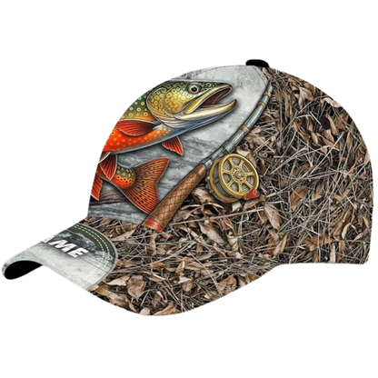 Custom Trout Fishing Camo Baseball Cap, Custom Trout 3D Printed Caps For Fisherman CP0531