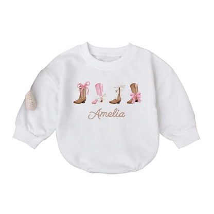 Coquette Cowgirl Boots Baby Romper Sweater, Western Baby Girl Romper Sweatshirt BB0211