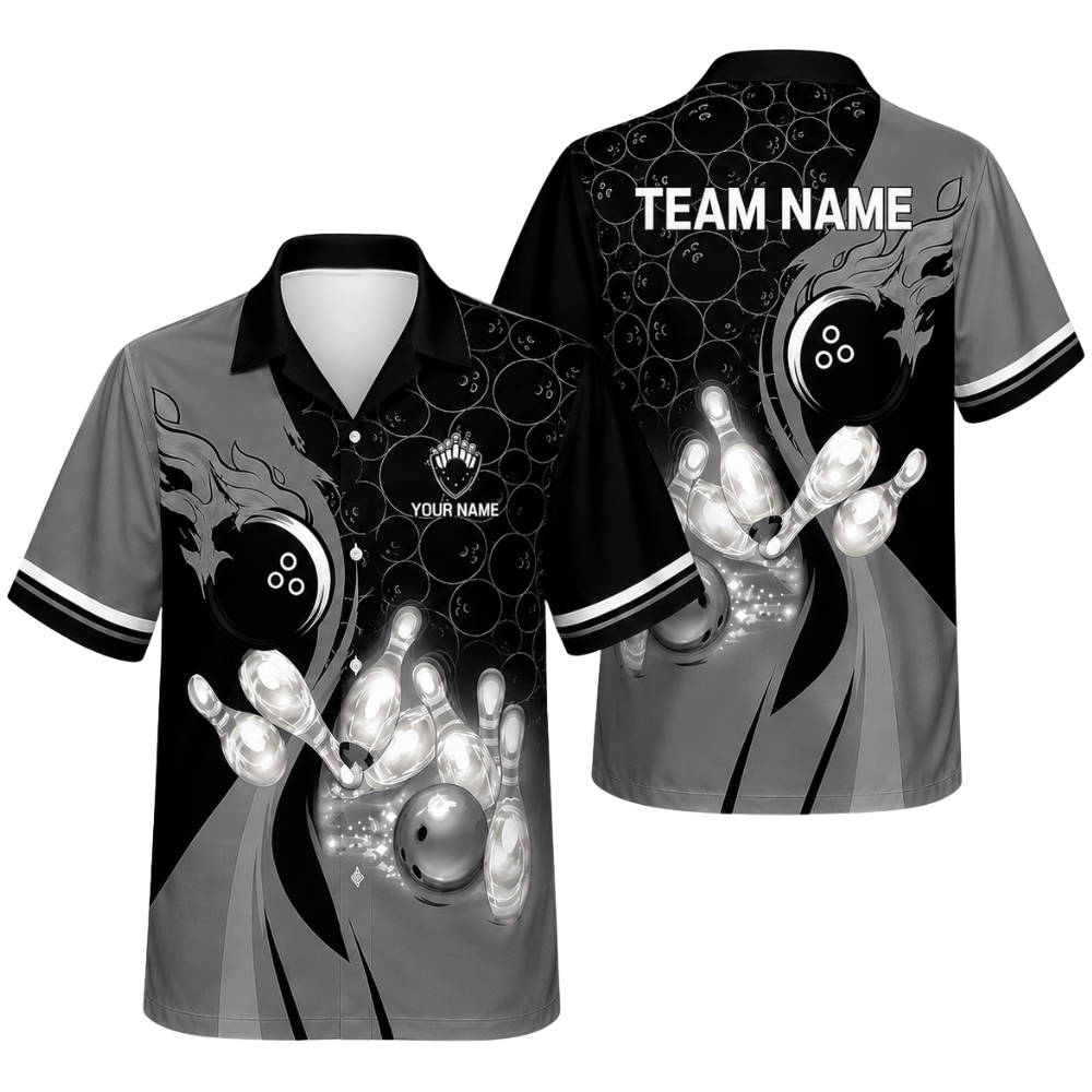 Custom Blue Flame Bowling Hawaiian Shirt For Men Women, Custom Flame Team Bowling Shirts BE0189