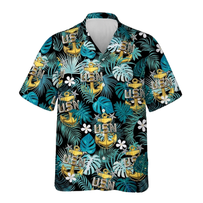 USN Naval Anchor Tropical Hawaiian Shirt For Men, US Navy Military Hawaiian Shirt For Veteran HE0472