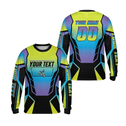 Custom Neon Gradient Long Sleeve Motocross Jersey Mens, Custom Dirt Bike Shirts With Number ME0028